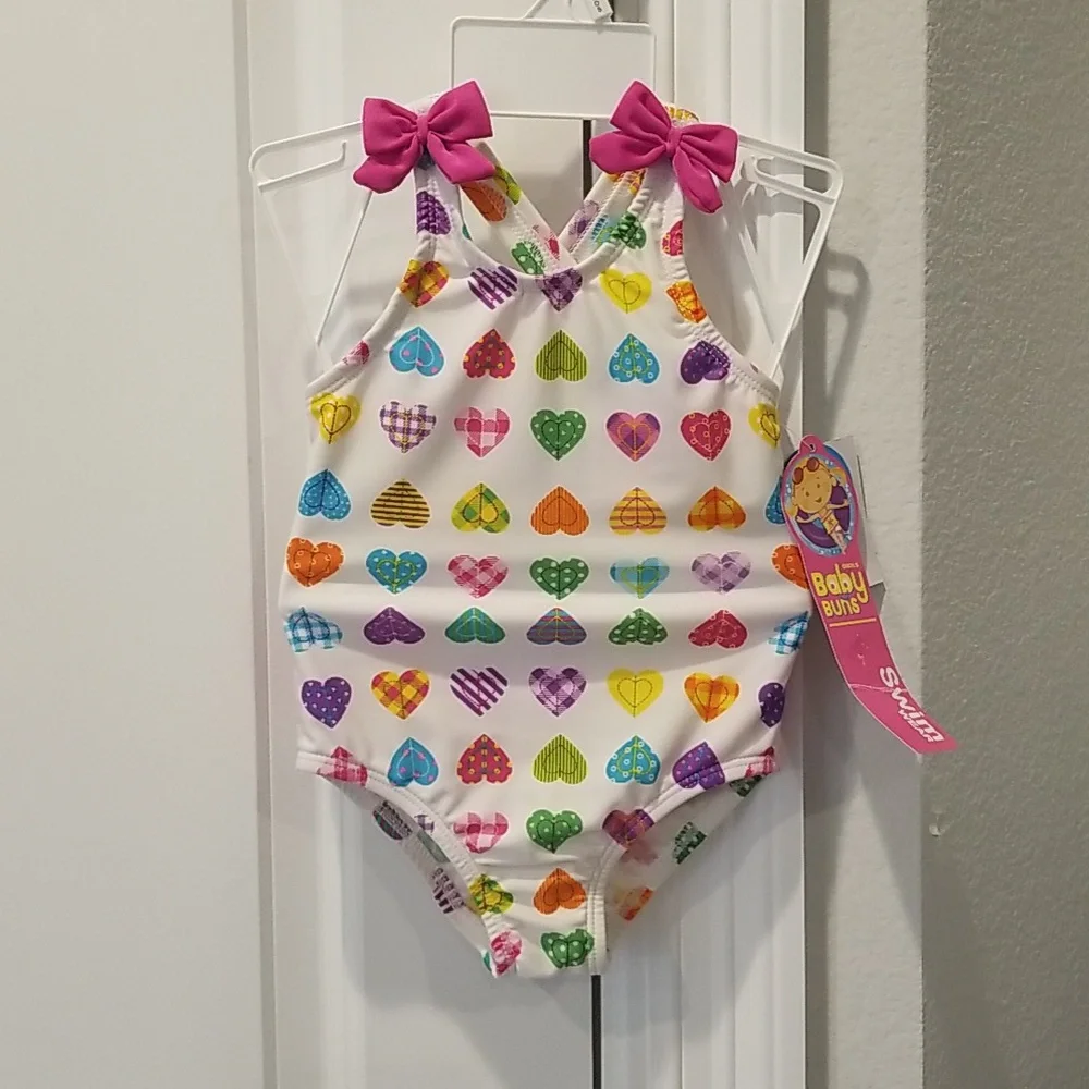 SPF 50 One Piece Baby Buns Swimsuit 18M Baby Girl Toddler Rainbow Ruffles Bows